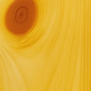 Knotty Pine Plywood Close-up of light yellow wood showing a dark brown circular knot with concentric rings at the upper-left and smooth, curved grain lines sweeping across the surface.