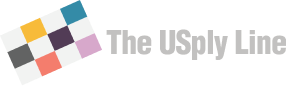 Stylized logo with a tilted 3x3 grid of colored squares to the left of gray text reading "The USply Line".