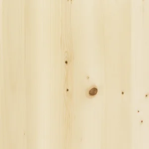 Cypress Plywood Pale natural pine wood panel showing vertical grain lines, subtle growth rings and several small dark knots on a smooth light-beige surface.