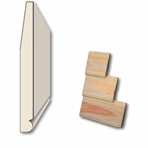 Williamsburg Beaded Siding Cross-section drawing of a Williamsburg beaded siding profile at left and three overlapping natural wood siding boards arranged diagonally at right, with the caption "Williamsburg Beaded Siding TW625" below.