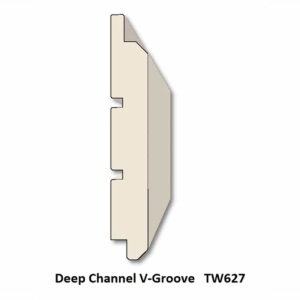 Deep Channel V Groove Siding. Cross-sectional illustration of a beige deep-channel V-groove molding profile labeled “Deep Channel V-Groove TW627.”