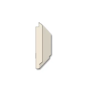V Groove Lap Wood Paneling Beige three-dimensional trim or molding profile displayed vertically on a white background, showing its angled face, stepped top edge and subtle shadow.