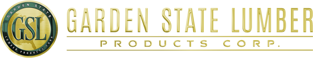 Gold and green banner reading 'Garden State Lumber Products Corp.' with a circular GSL emblem on the left.
