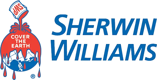 Sherwin-Williams logo showing red paint pouring from a can over a globe with the words "Cover the Earth" and blue "Sherwin-Williams" text