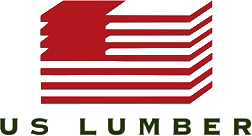 Stylized red stacked American-flag graphic positioned above green text reading U.S. LUMBER.